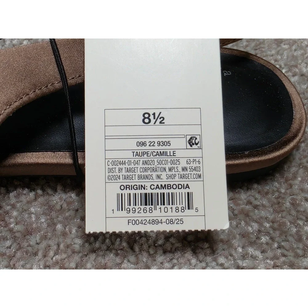 A New Day Camille Taupe Satin Pointed Toe Slingback Bow Flats Shoes 8.5 NEW